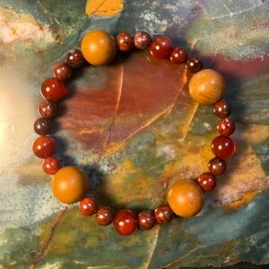 Carnelian & Red Jasper Beaded Bracelet